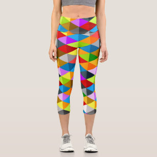 Modern bright funky colourful triangles pattern capri leggings