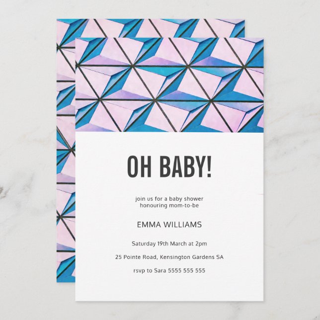 Modern Bright Geometric Pink & Purple Baby Shower Invitation (Front/Back)