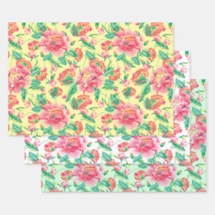 Modern Bright Girly Pink Flowers Pattern Wrapping Paper Sheet