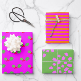 Modern Bright Green Orange Hot Pink Christmas Wrapping Paper Sheet