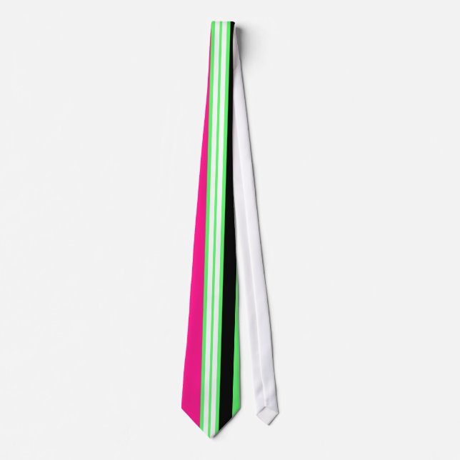 Modern bright green pink and black stripes tie (Front)