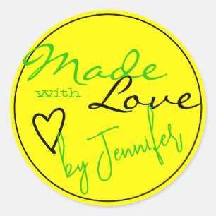 Modern Bright Green Yellow Made with Love Heart Classic Round Sticker