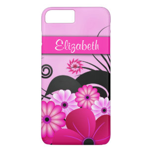 Modern Bright Hot Pink Flowers Fuchsia Floral Slim iPhone 8 Plus/7 Plus Case