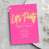 Modern Bright Hot Pink Neon Glow Bridal Shower