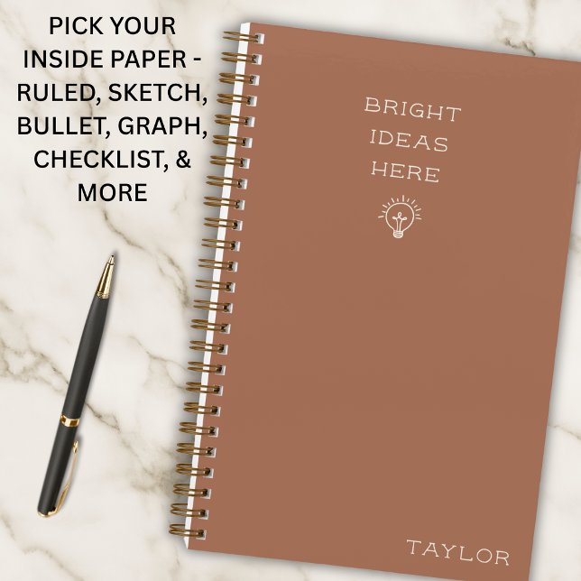 Modern Bright Ideas Personalized Name Terracotta Notebook (Creator Uploaded)