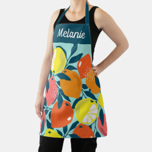 Modern Bright Lemon Citrus Fruit Art Personalised Apron
