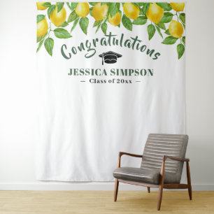 Modern Bright Lemons Photo Booth Backdrop Tapestry