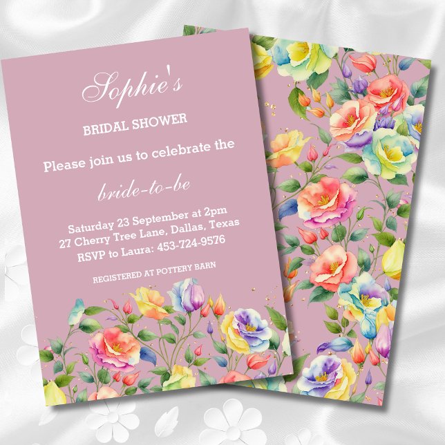 Modern Bright Lilac Pink Roses Bridal Shower Invitation (Creator Uploaded)