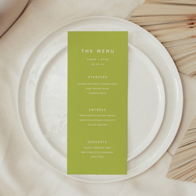 Modern Bright Lime Green Wedding Menu (Creator Uploaded)