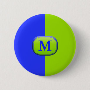 Modern Bright Neon Blue Green Monogram 6 Cm Round Badge