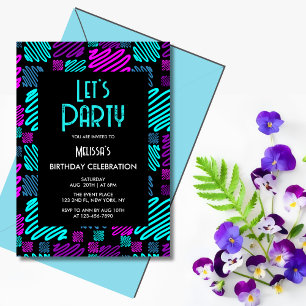 Modern Bright Neon Geometric Pattern Birthday  Invitation