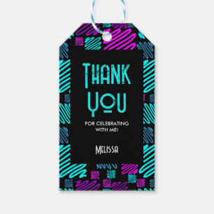 Modern Bright Neon Geometric Pattern Thank You Gift Tags