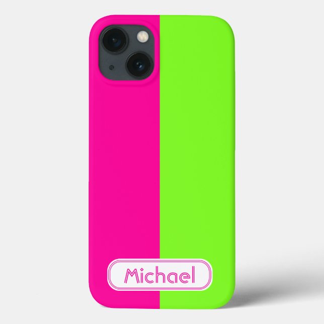 Modern Bright Neon Pink Green Monogram Case-Mate iPhone Case (Back)