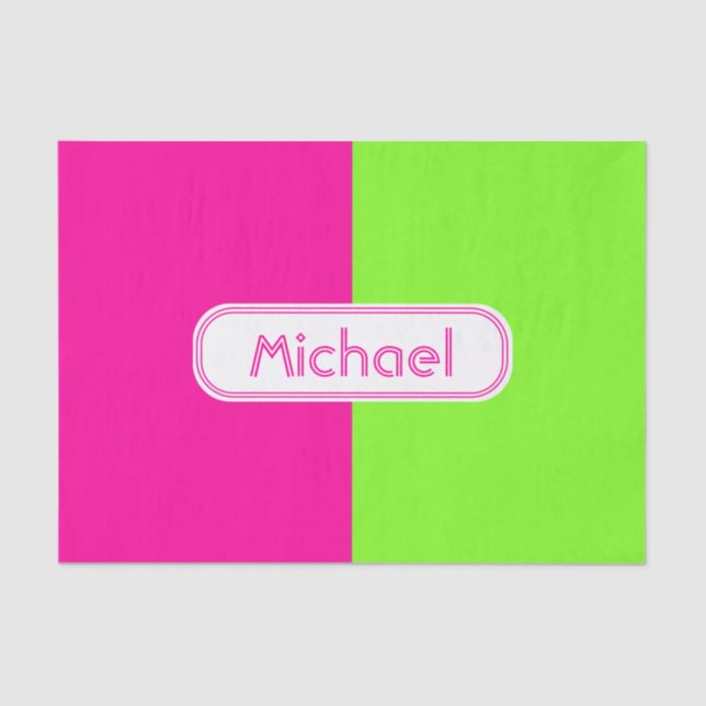 Modern Bright Neon Pink Green Monogram Tissue Paper (Front)