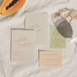 Modern Bright Orange Retro Fun Whimsical Wedding Invitation<br><div class="desc">This wedding invitation is perfect for your wedding with unique design and.An elegant unique simple minimalist cocoa cream wedding template invitation. Which features plain beige creamy background. And bright orange hand lettered bride's and groom's first names. and editable info with monogram on the back . Affordable and it is also...</div>