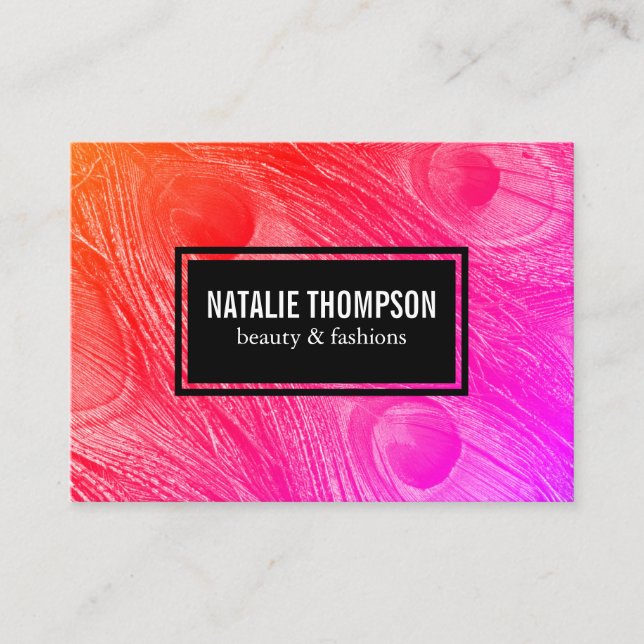 Modern Bright Peacock Feathers Business Card (Front)