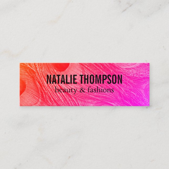 Modern Bright Peacock Feathers Mini Business Card (Front)