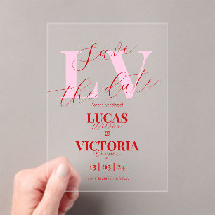 Modern Bright Pink and Red Wedding save the date  Acrylic Invitations
