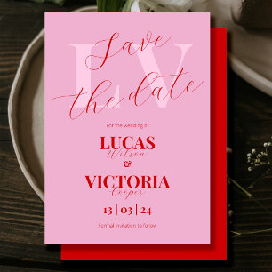 Modern Bright Pink and Red Wedding save the date  Invitation