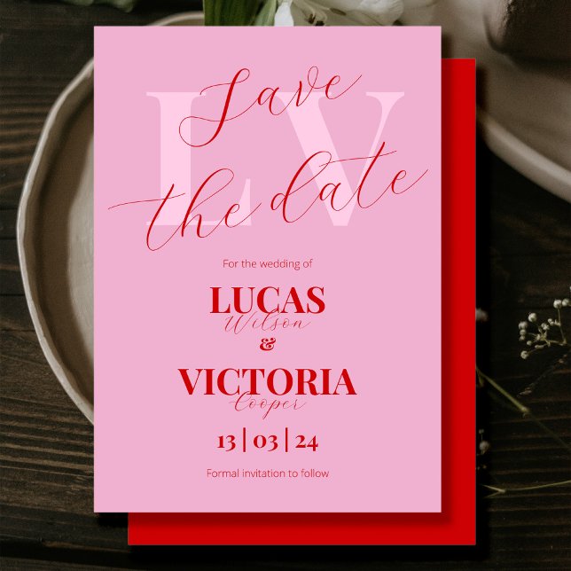 Modern Bright Pink and Red Wedding save the date  Invitation (Creator Uploaded)
