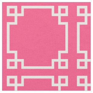Modern Bright Pink and White Greek Key Pattern Fabric