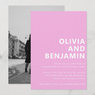 Modern Bright Pink Bold Typography Photo Wedding Invitation