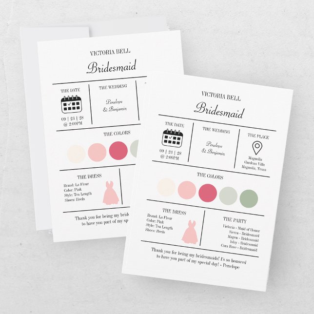 Modern Bright Pink Bridesmaid Information Card (Creator Uploaded)
