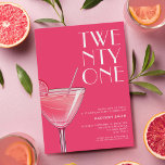 Modern Bright Pink Cocktail 21st Birthday Invitation<br><div class="desc">Modern 21st birthday invitation featuring elegant chic typography and minimalist design in bright pink colour</div>