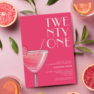 Modern Bright Pink Cocktail 21st Birthday Invitation