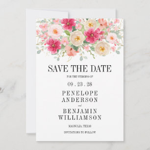 Modern Bright Pink Floral Wedding Save The Date