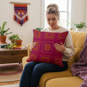 Modern Bright Pink Geometric Cushion