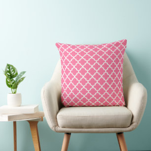 Modern Bright Pink Moroccan Quatrefoil Pattern Cushion