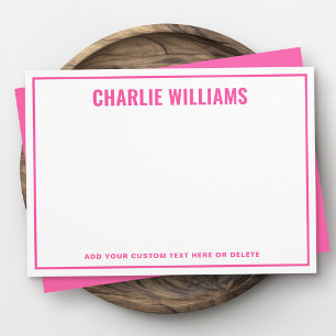 Modern bright pink name border blank card