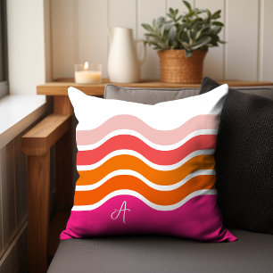 Modern Bright Pink Orange Coral Stripes Pattern Cushion