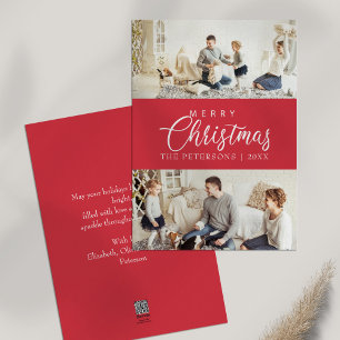 Modern Bright Pink Photo Collage Christmas  Holiday Card