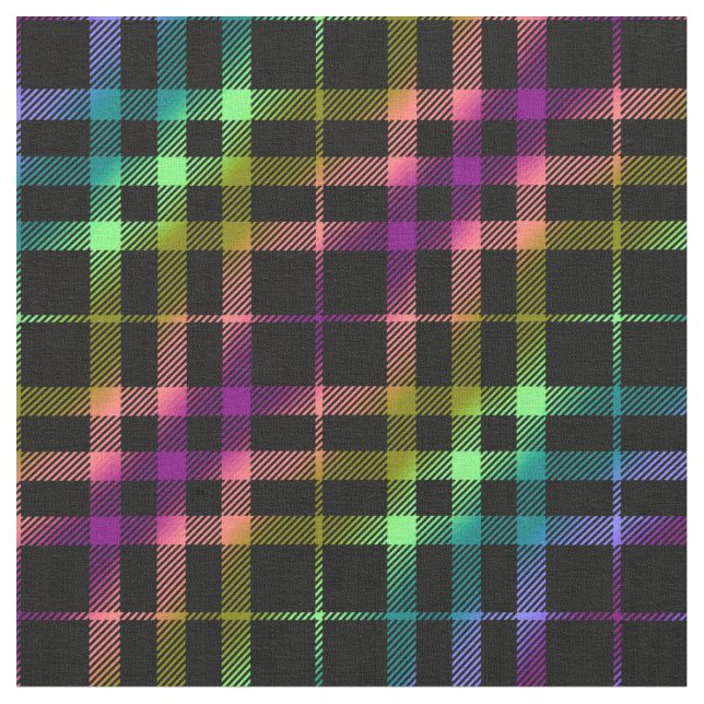 Modern Bright Plaid Unisex Rainbow Pattern Pride Fabric (Close Up)