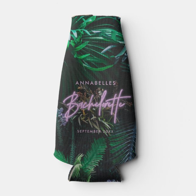 Modern bright purple girly neon bachelorette bottle cooler (Front)