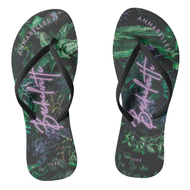 Modern bright purple girly neon bachelorette jandals (Footbed)