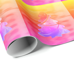 Modern Bright Rainbow Pink Christmas Tree Pattern Wrapping Paper