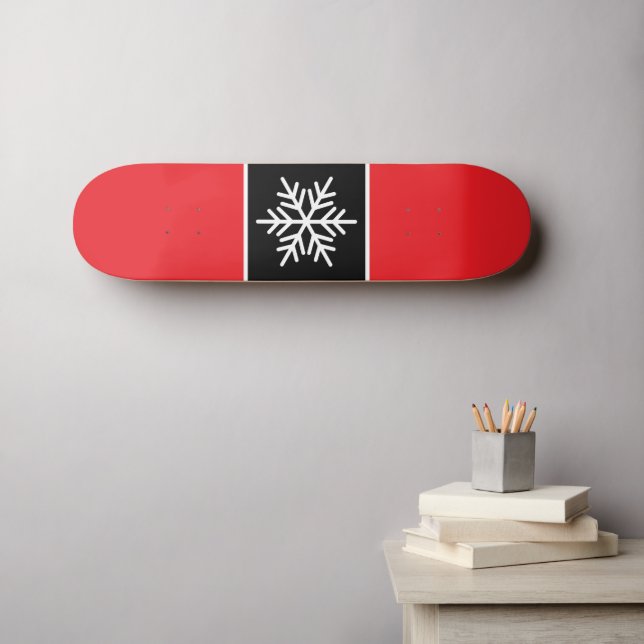 Modern Bright Red Black White Stripes Snowflake Skateboard (Wall Art (Horz))