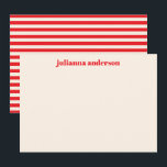 Modern Bright Red Bold Striped Personalised Name  Card<br><div class="desc">Cute Modern Bright Red Striped Personalised Stationery Note Card</div>