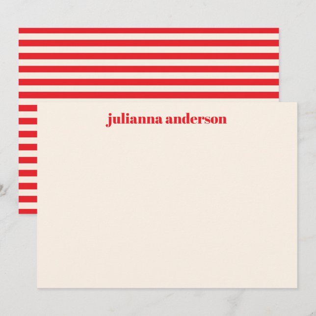 Modern Bright Red Bold Striped Personalised Name  Card (Front/Back)