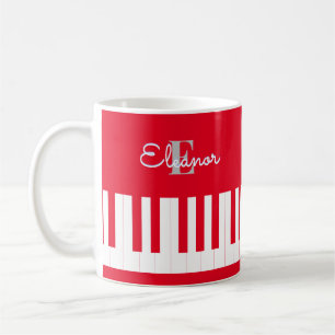 Modern Bright Red Piano Keys Monogrammed Coffee Mug