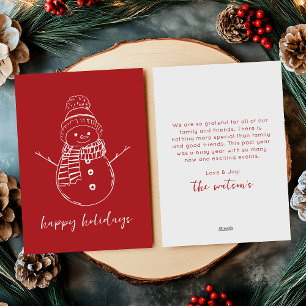 Modern Bright Red Simple Snowman Outline Holiday Card