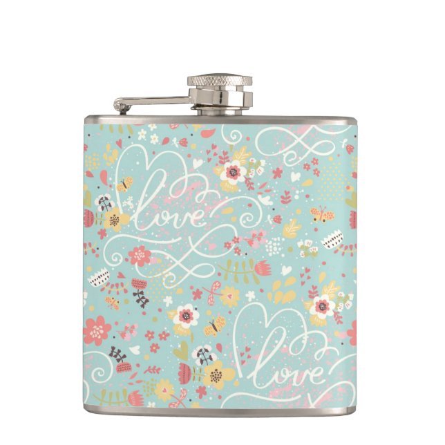Modern Bright Romantic Pattern Hip Flask (Front)
