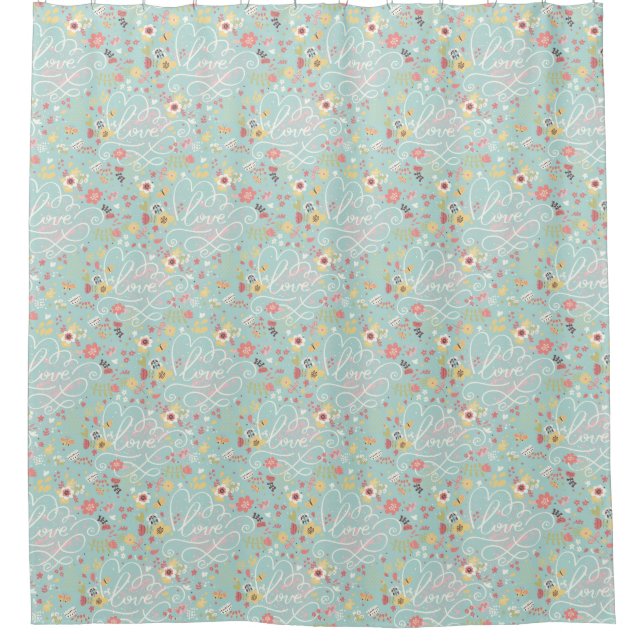 Modern Bright Romantic Pattern Shower Curtain (Front)