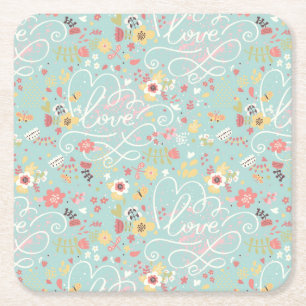 Modern Bright Romantic Pattern Square Paper Coaster