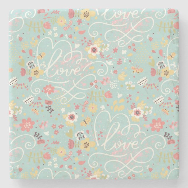 Modern Bright Romantic Pattern Stone Coaster (Front)