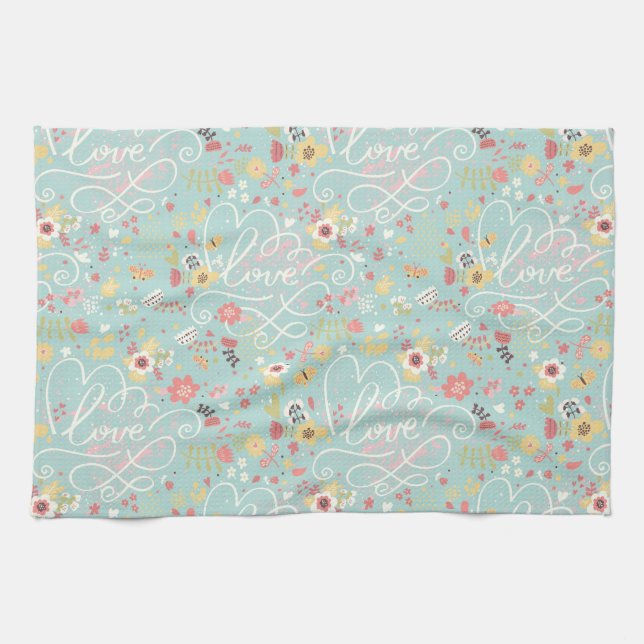 Modern Bright Romantic Pattern Tea Towel (Horizontal)