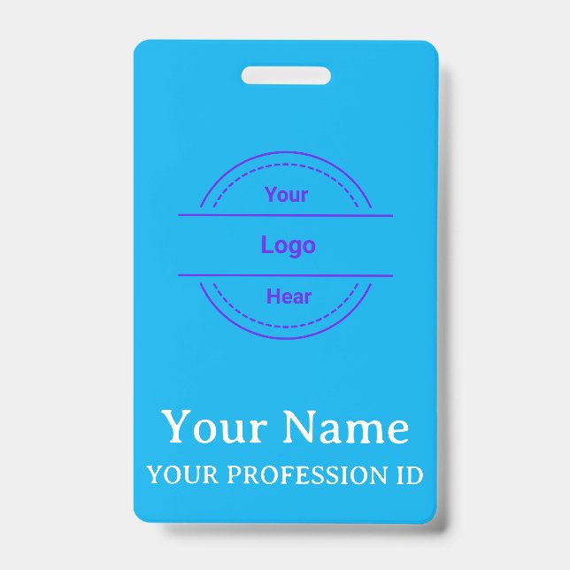 Modern Bright Sky Blue Personalised ID Badge custo (Front)